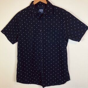 Monument Black Skull Print Button-Up Shirt Mens Large 100% Cotton Short Sleeve